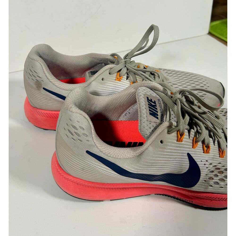 Nike Air Zoom Pegasus 34 Road Running Shoes Men 10.5 Gray Pink Athletic Sneakers - Picture 8 of 12